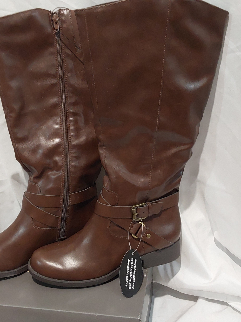 Women's Knee High Brown Gold Buckle Boots